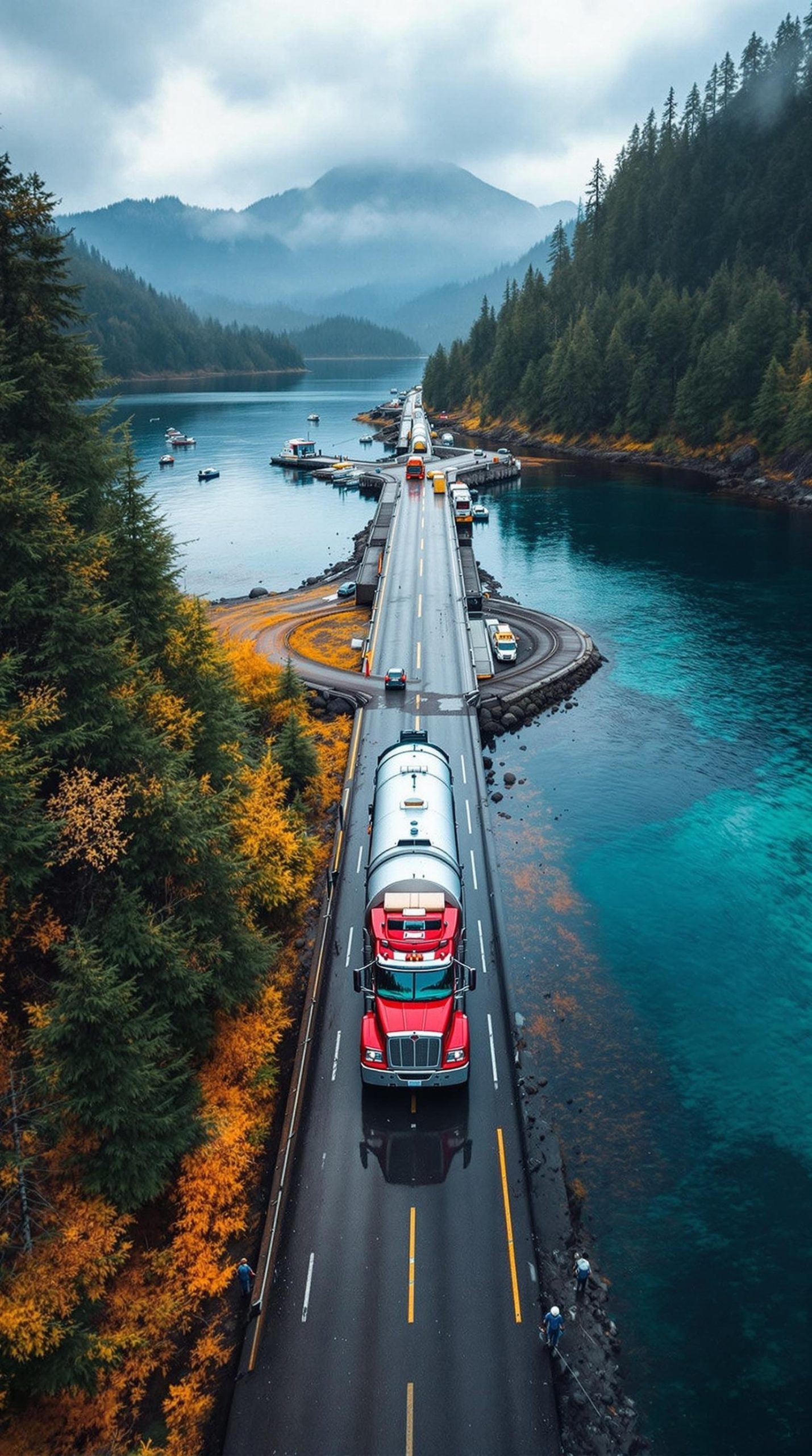 Western Canadian Fuel Truck Haida Gwaii BC Aerial
